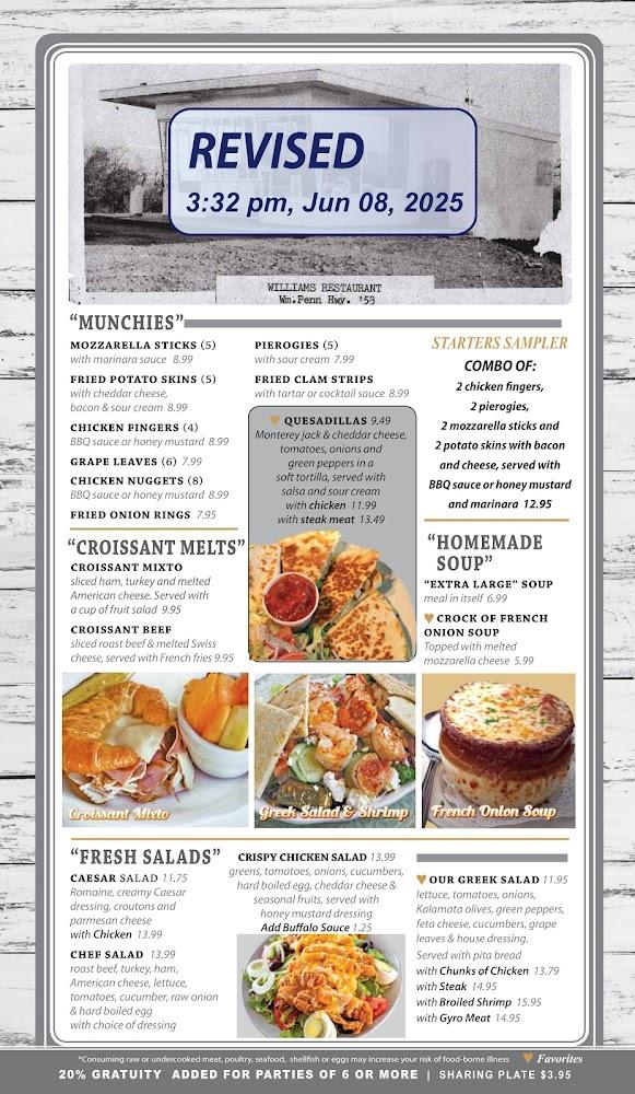 Williams Restaurant Menu image 2